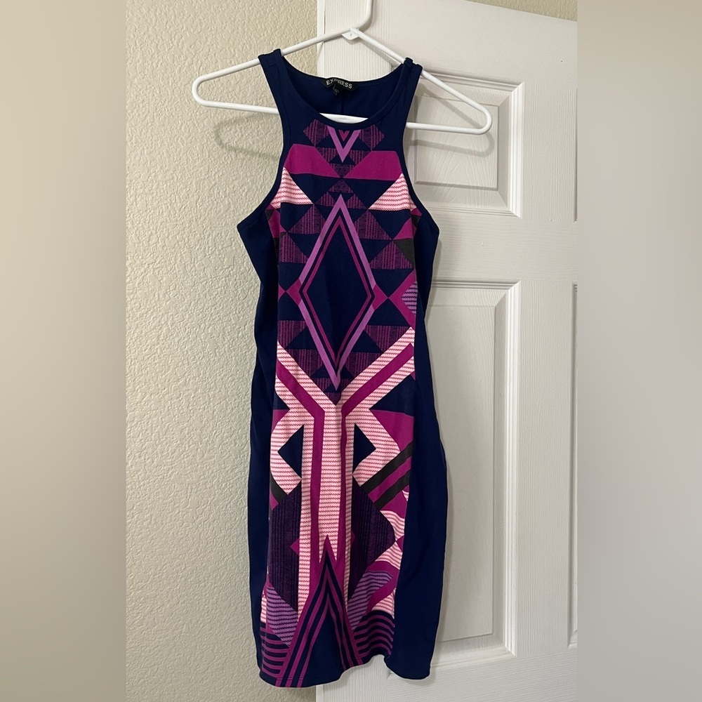 Express Pink and Navy Geometric Midi Dress